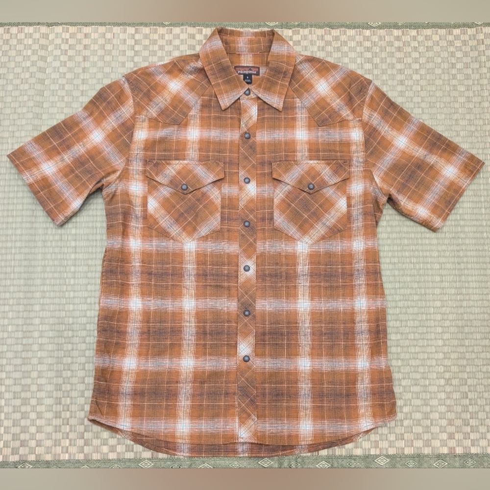 Patagonia Hemp Blend Short Sleeve Plaid Western Snap Shirt Men's Size Small